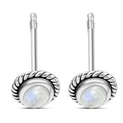 Medium Oval Rainbow Moonstone Stud Silver Earrings, e335